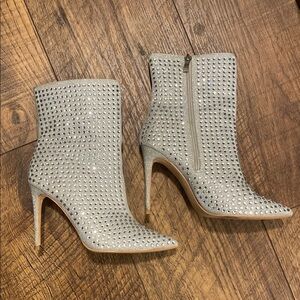 Elegant Silver Studded Women's Ankle Boots